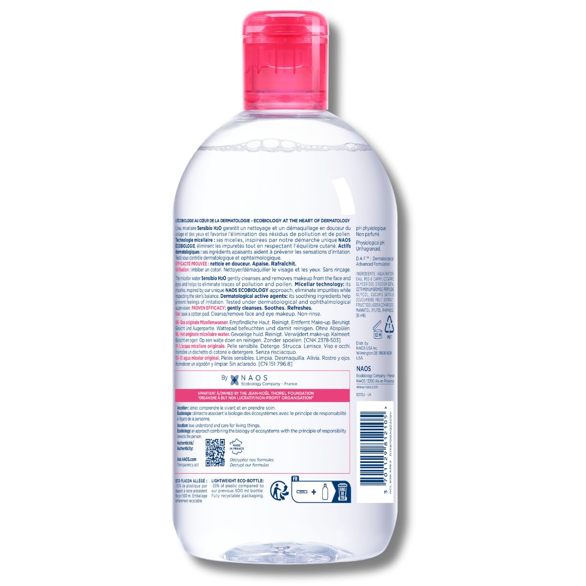 Unfragranced alcohol free makeup remover liquid cleanser bottle on a clean background
