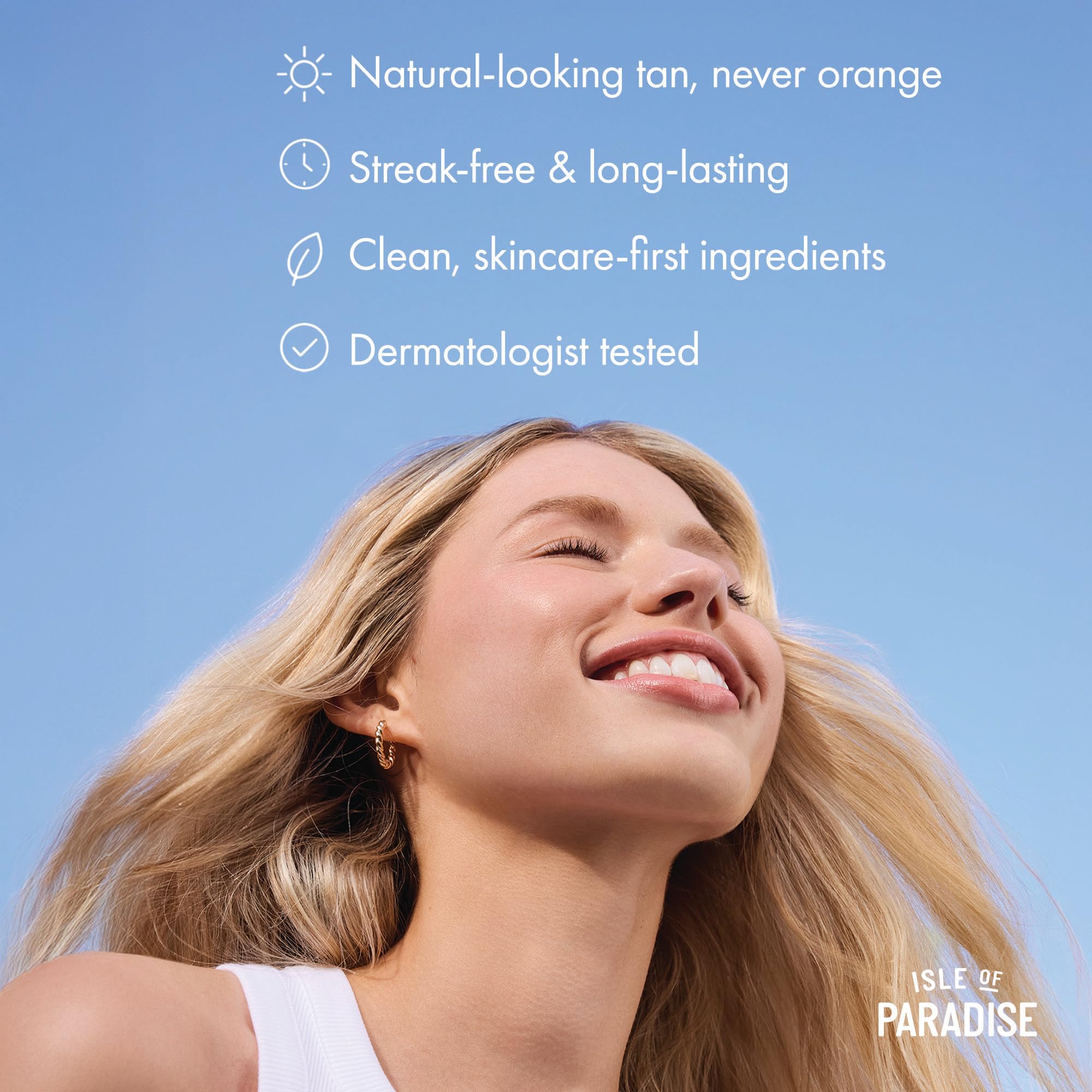 Back of Isle Of Paradise self tan water bottle showing ingredients