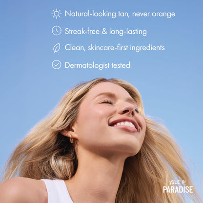 Back of Isle Of Paradise self tan water bottle showing ingredients