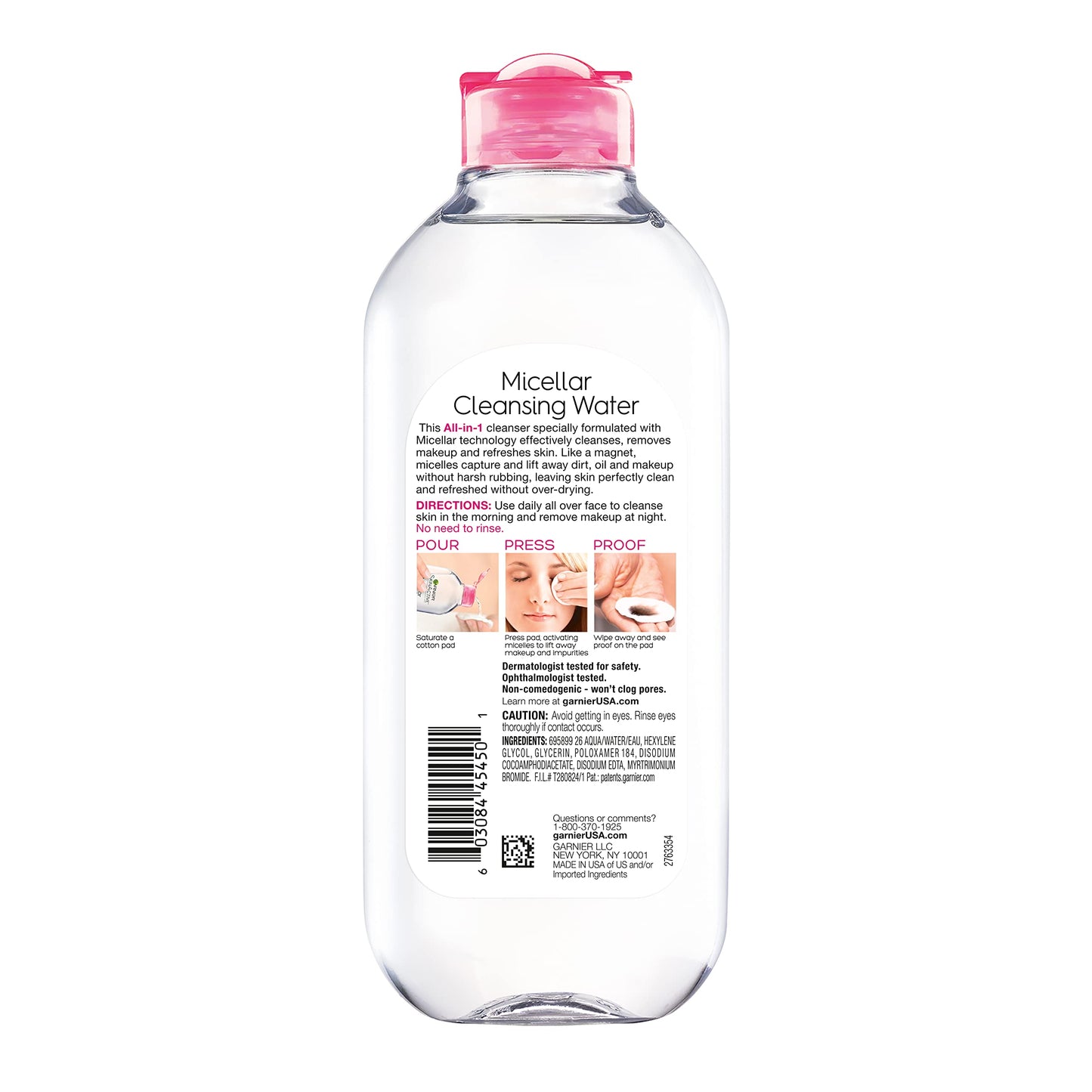 Garnier SkinActive micellar cleansing water 400ml bottle showing ingredients label