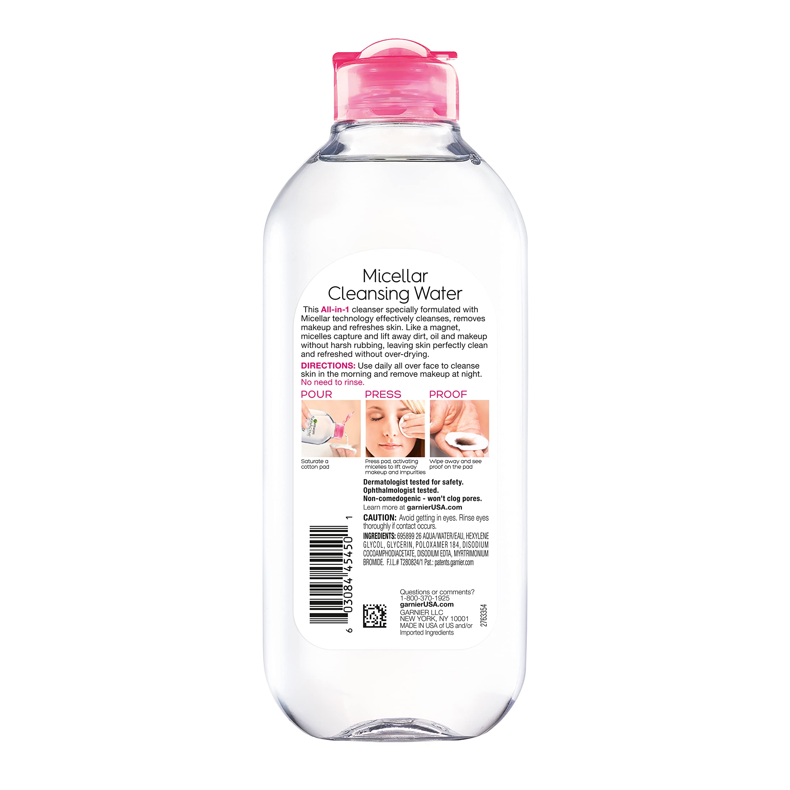 Garnier SkinActive micellar cleansing water 400ml bottle showing ingredients label