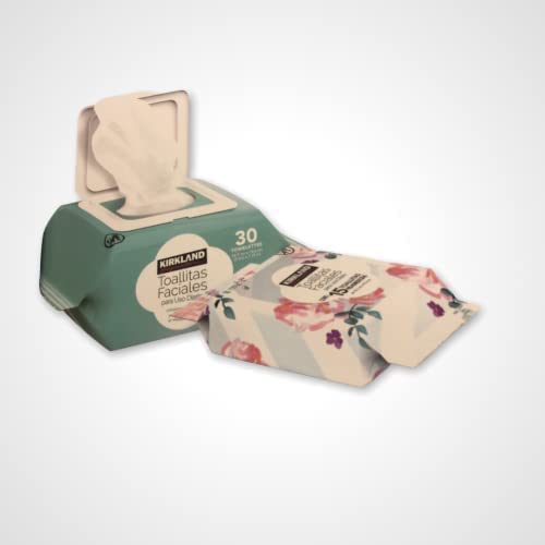 Back packaging labels with instructions and details for Kirkland Signature micellar face wipes