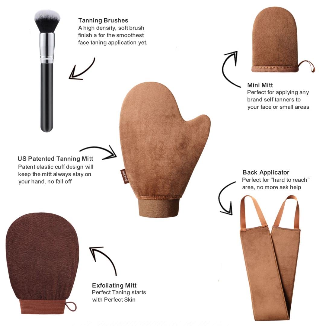 Sanfery velvet tanning mitt with thumb hole detail