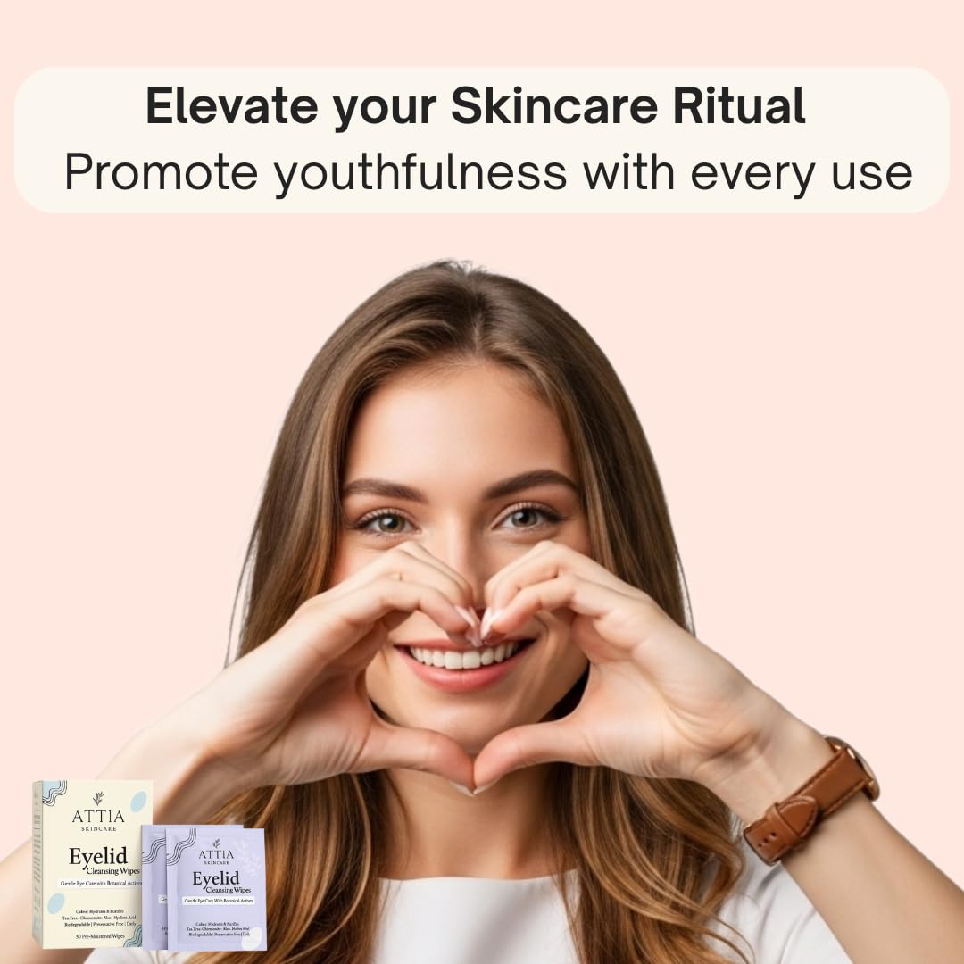 Person using Attia wipe for gentle eyelid hygiene