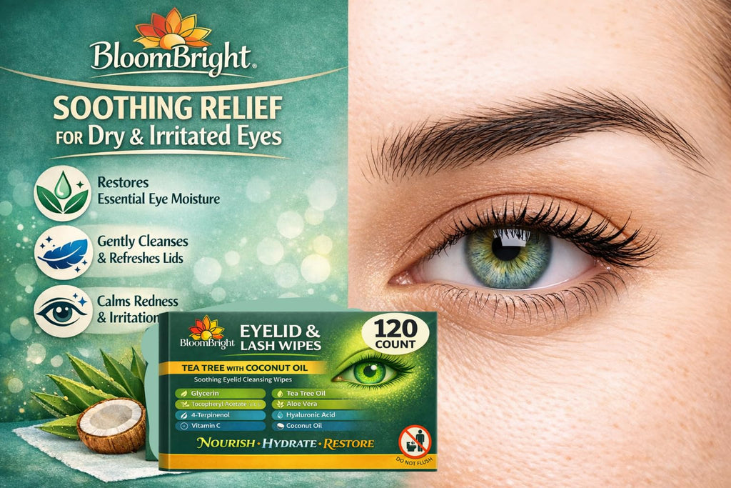 Noveha eyelid wipes packaging showing ingredients tea tree oil