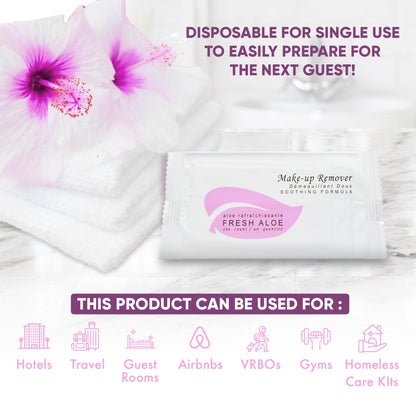 Individually wrapped fresh aloe makeup remover wipe sachet