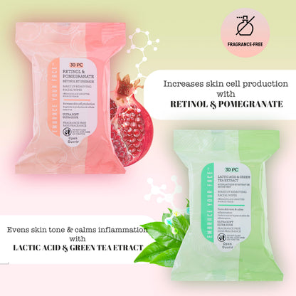 Glan Expressions Lactic Acid and Green Tea facial wipes pack