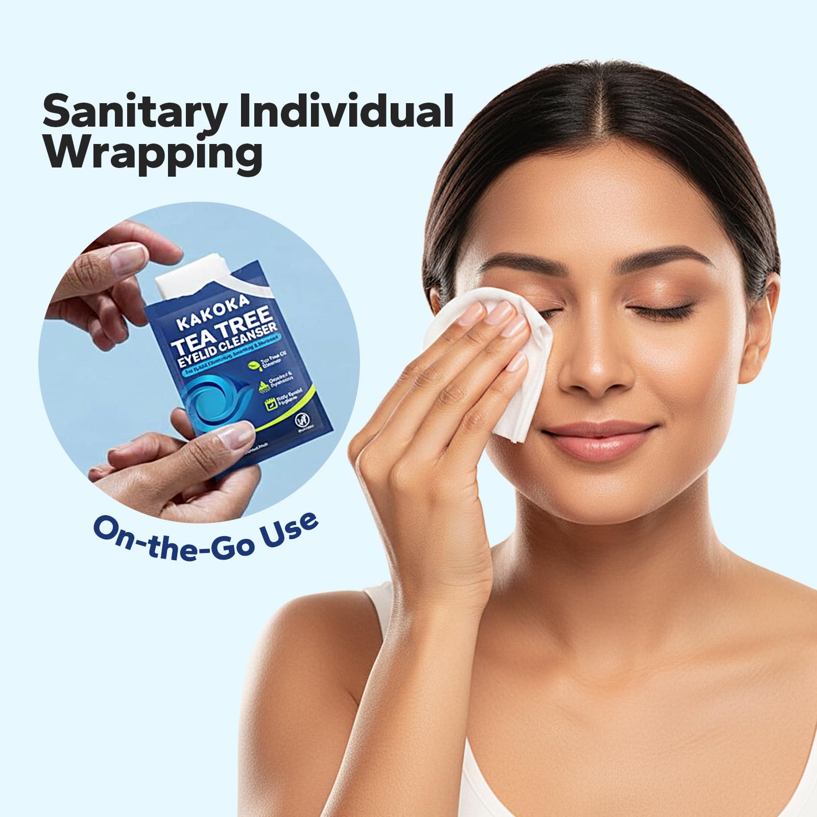Usage demonstration of Kakoka eyelid cleaning wipes