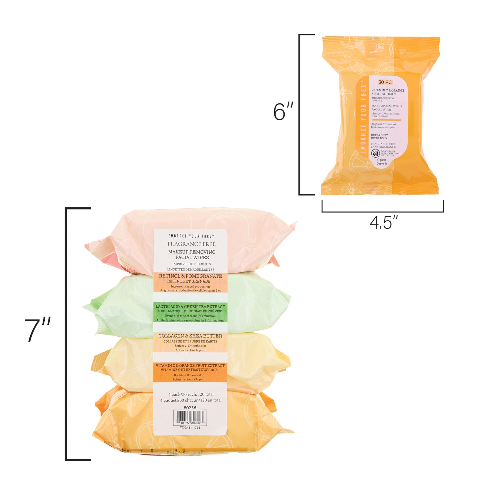 Close up of 120 count Makeup Removing Facial Wipes variety set