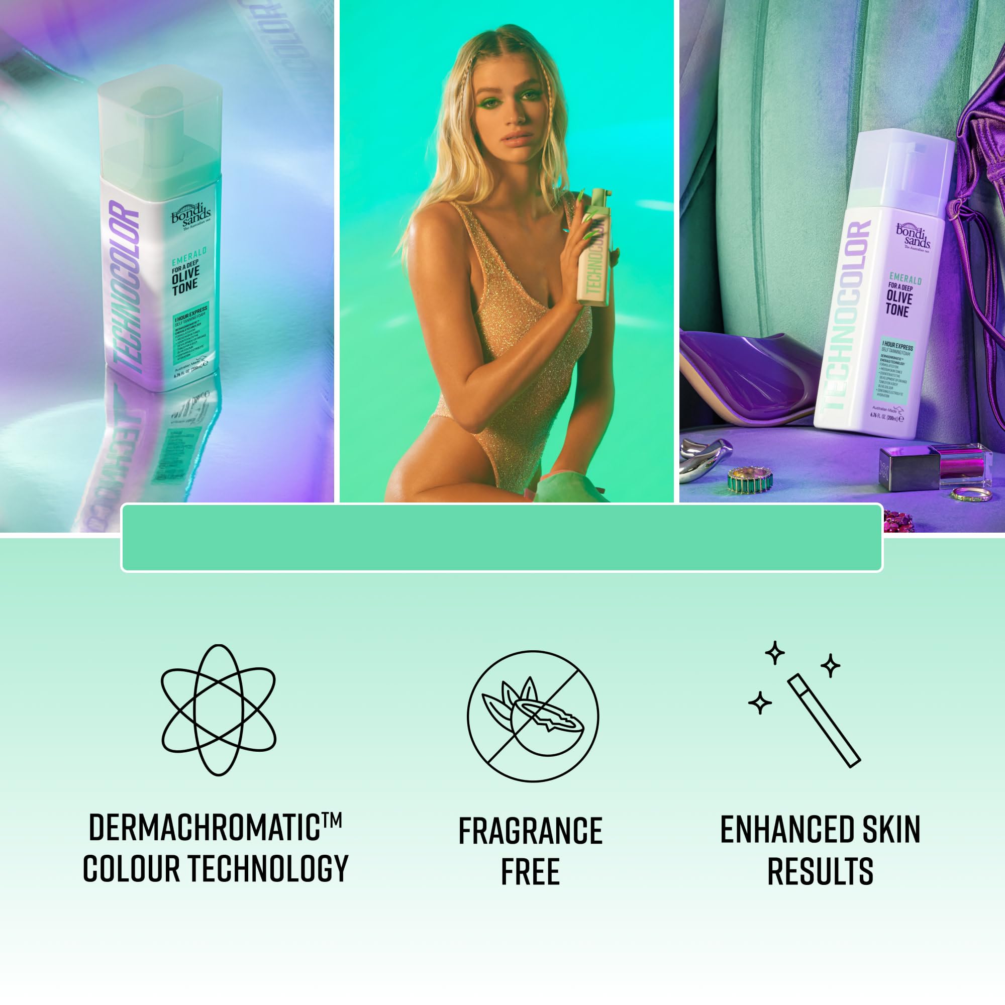 Bondi Sands Technocolor self tanning foam showing application results