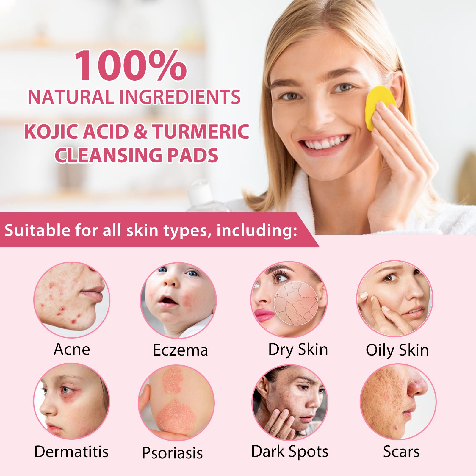 Before and after results showing reduction of dark spots using turmeric exfoliating pads