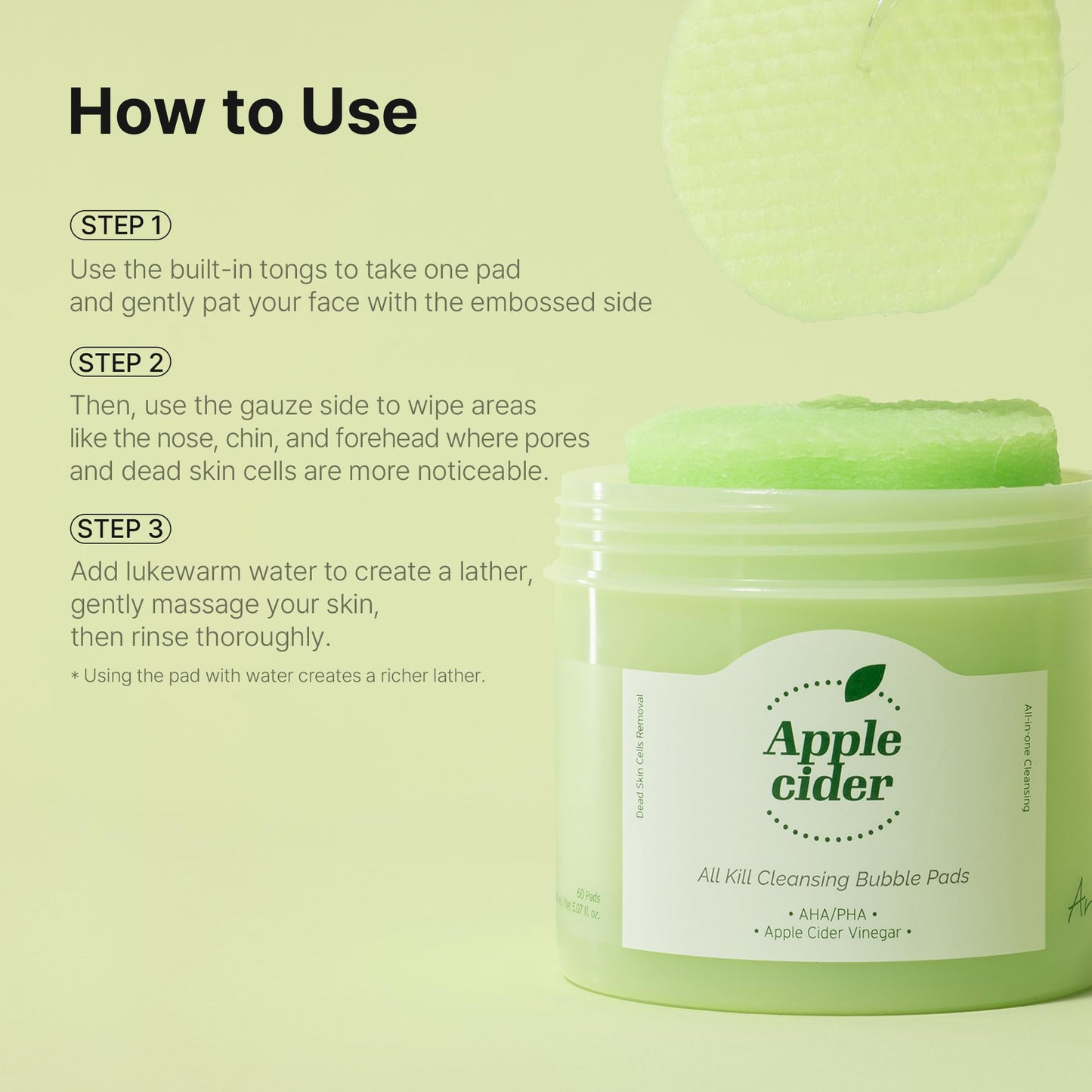 Ariul organic apple cider oil control skin balancing pads packaging back label