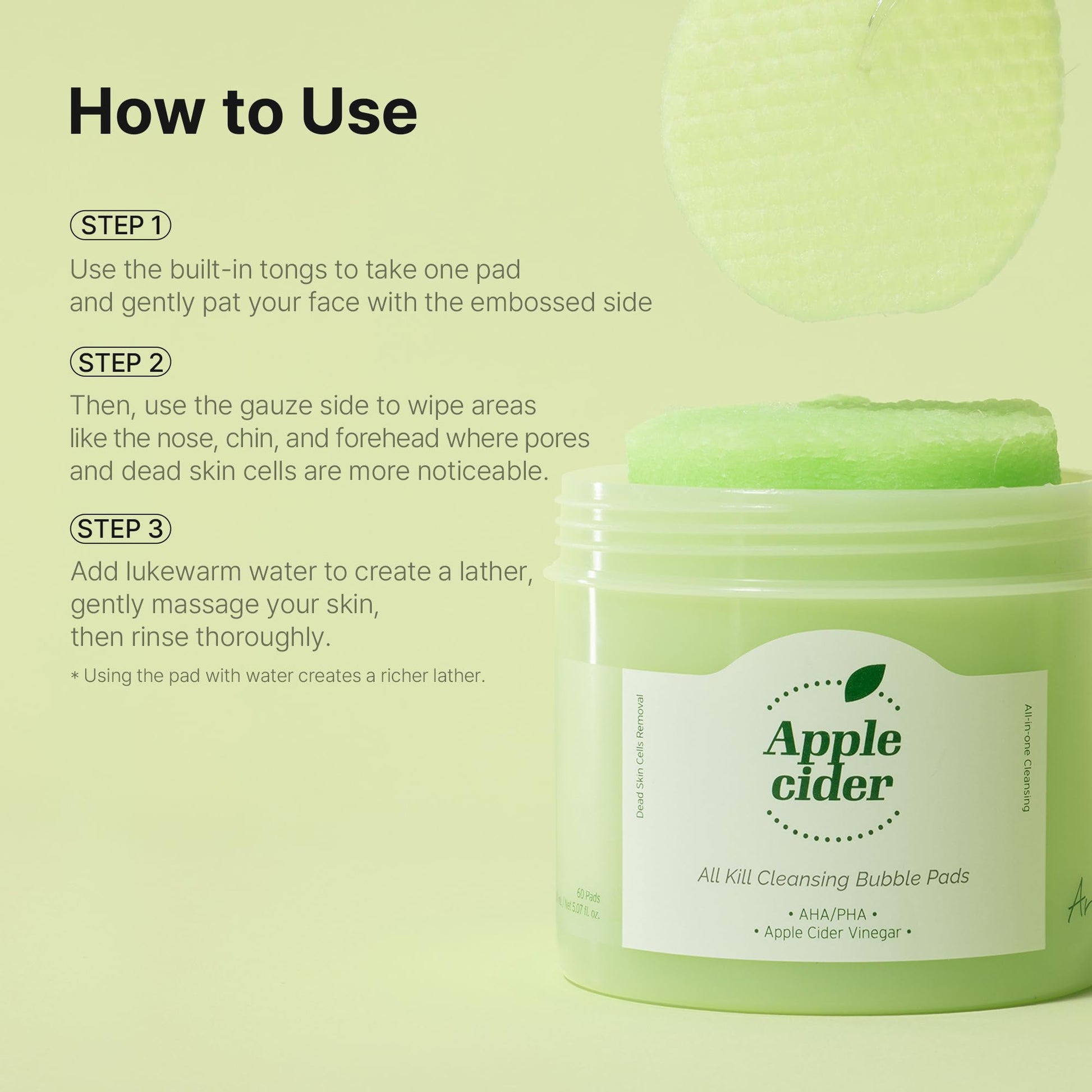 Ariul organic apple cider oil control skin balancing pads packaging back label