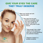 Natural tea tree oil and coconut oil eye hygiene wipes box side details