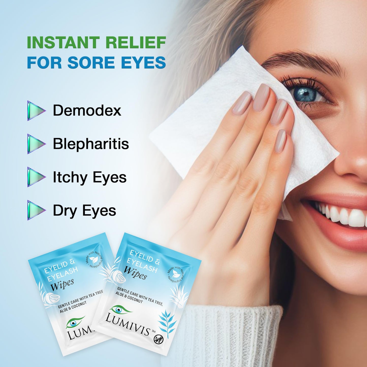 Lumivis hypoallergenic daily eye cleansing pads with natural aloe vera extract