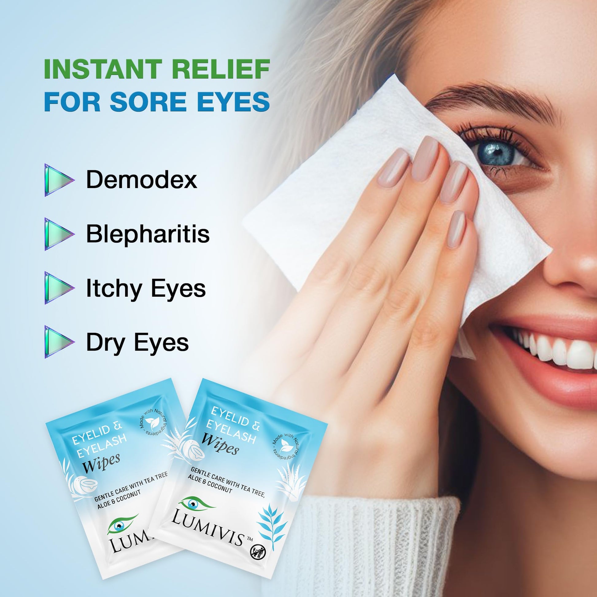 Lumivis hypoallergenic daily eye cleansing pads with natural aloe vera extract