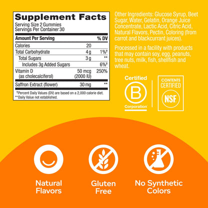 OLLY Hello Happy Tropical Zing flavor gummy worms dietary supplement bottle.