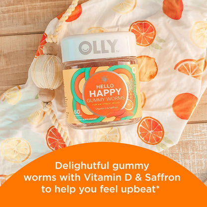 Authentic OLLY mood support chewable gummies showing nutritional supplement facts.