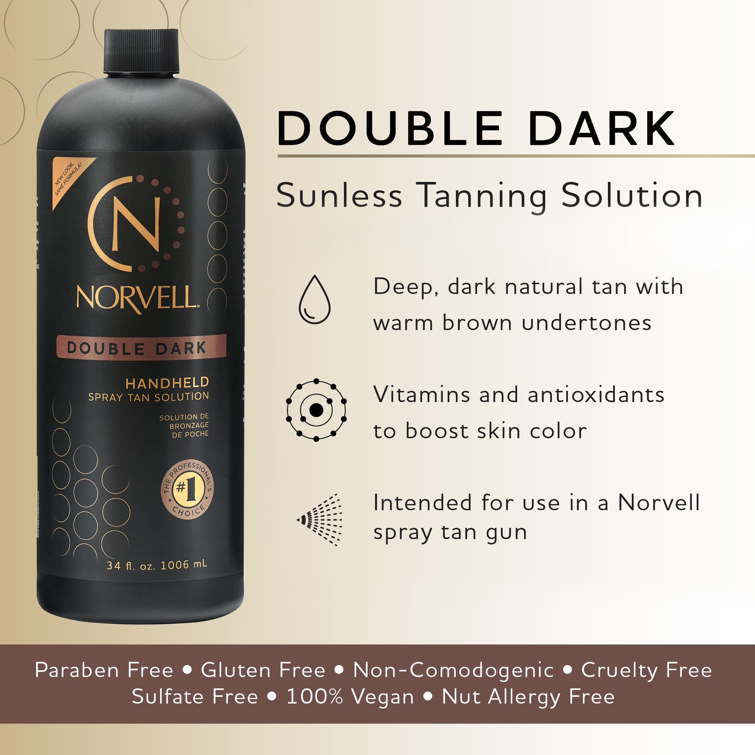 Close up of Norvell 34 fluid ounce professional tanning solution packaging