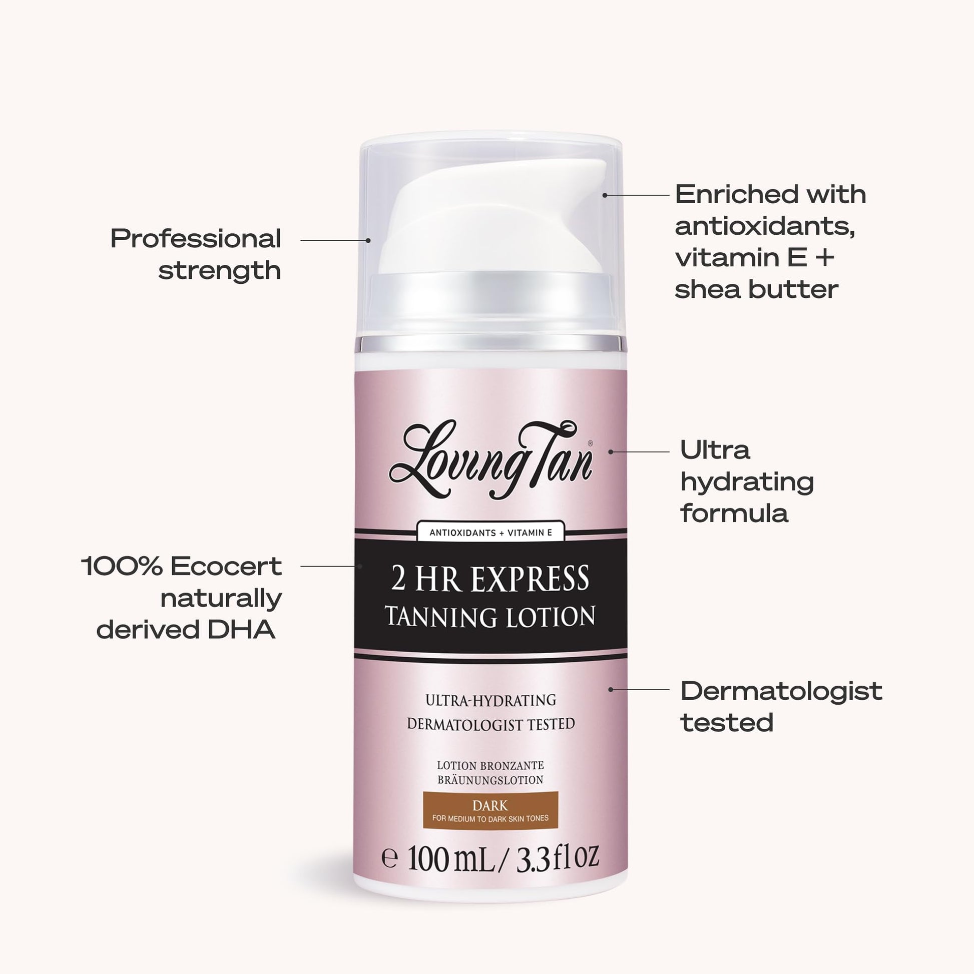 Loving Tan 2 Hour Express vegan and cruelty free certification marks