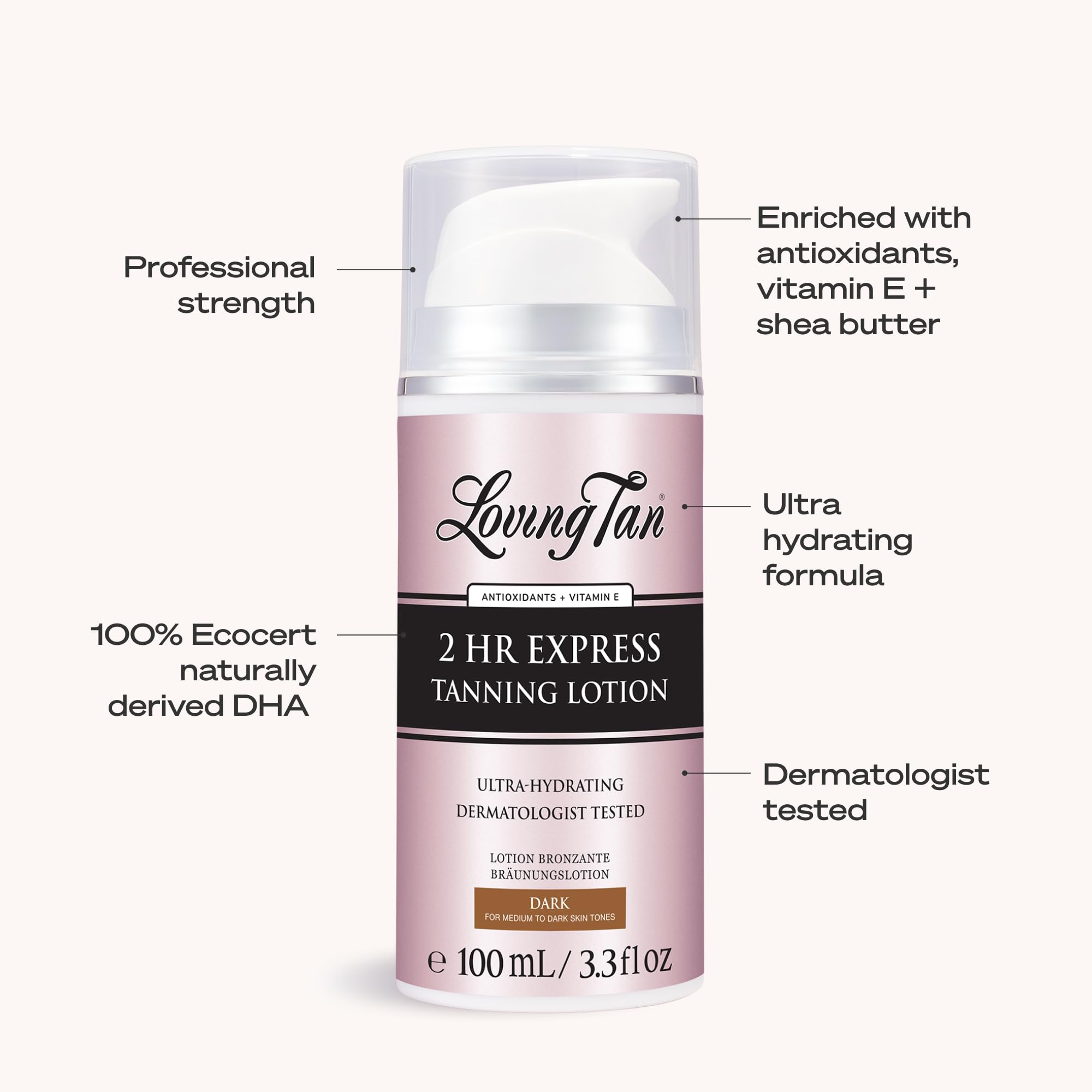 Loving Tan 2 Hour Express vegan and cruelty free certification marks