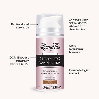 Loving Tan 2 Hour Express vegan and cruelty free certification marks
