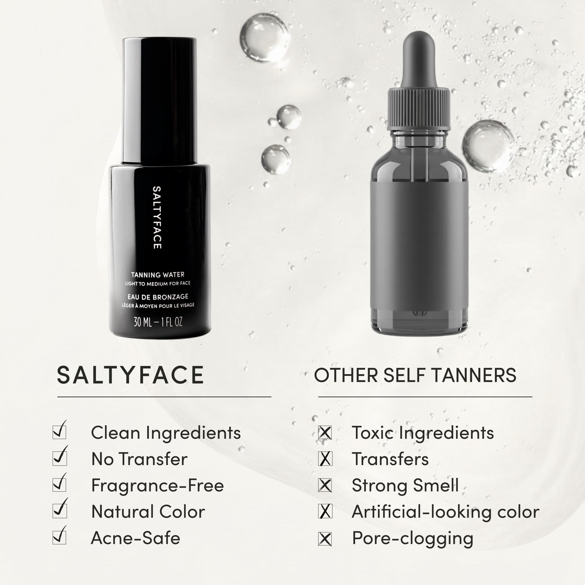 Saltyface Tanning Water packaging showing size and variant