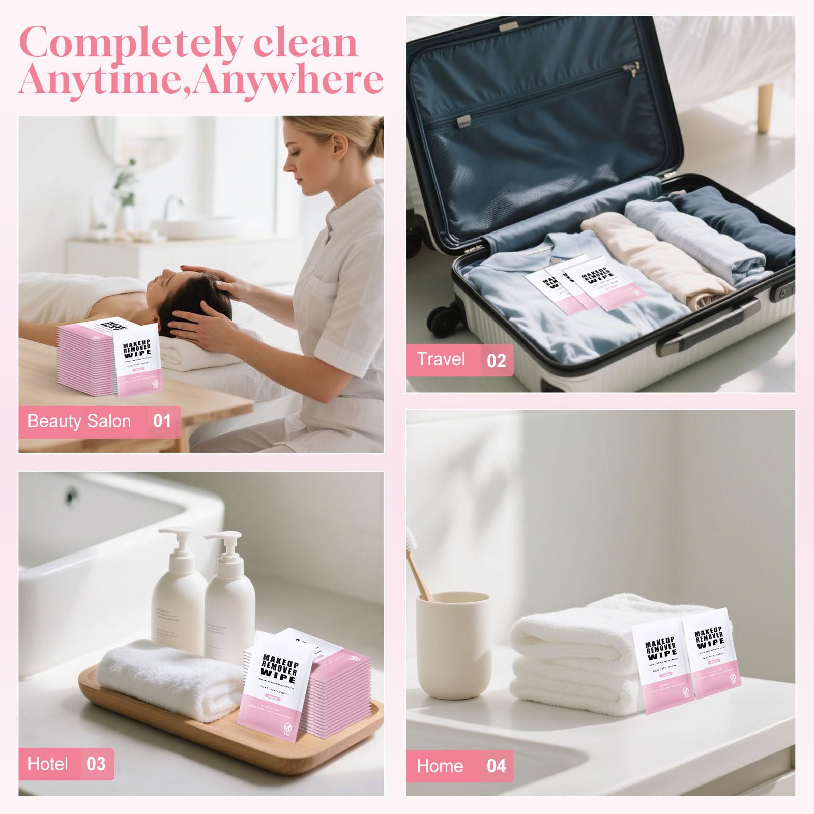 Travel essential makeup remover wipes in a handbag