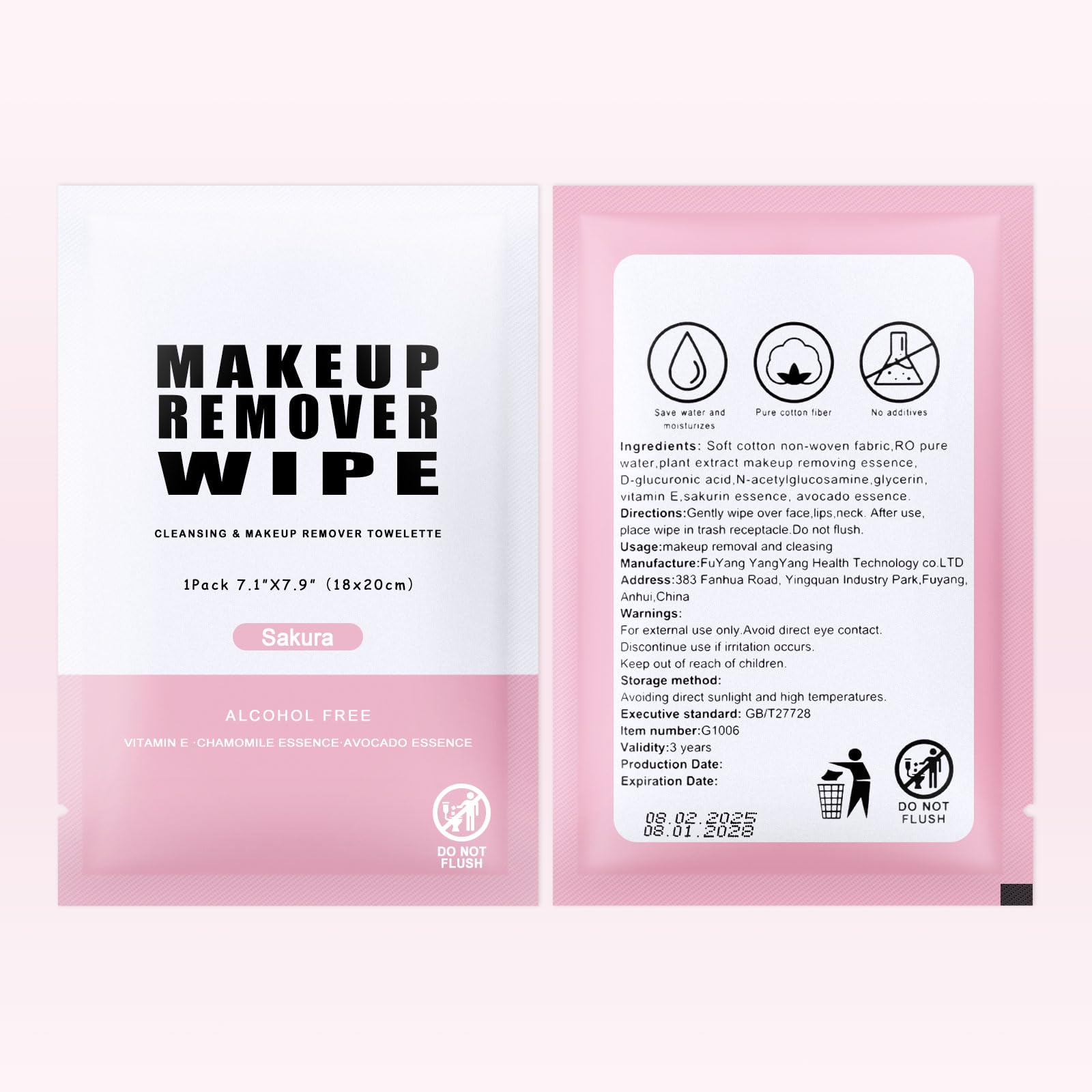Stack of 50 individually wrapped makeup remover wipes