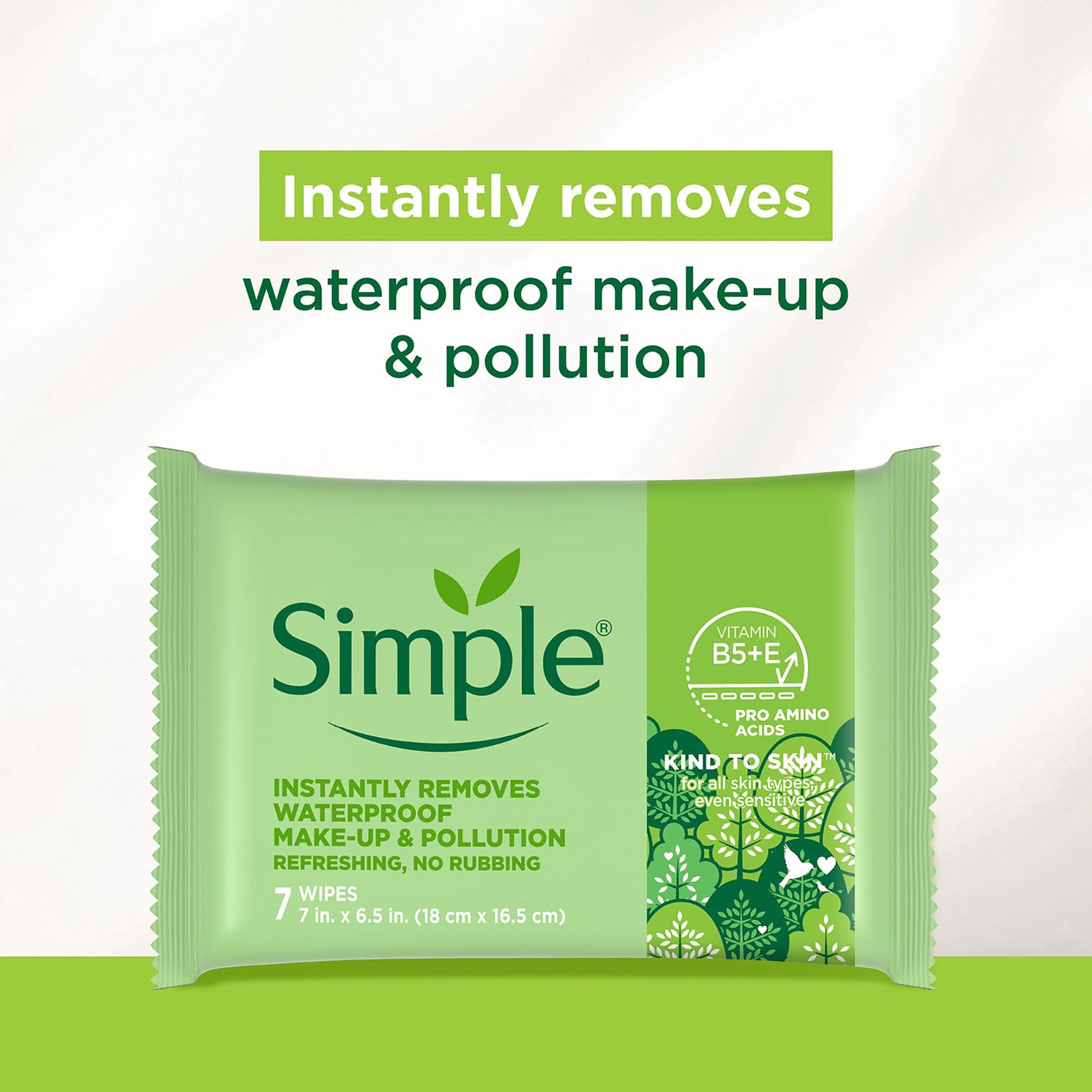 Simple face wipes pack showing Vitamin B5 and Vitamin E benefits