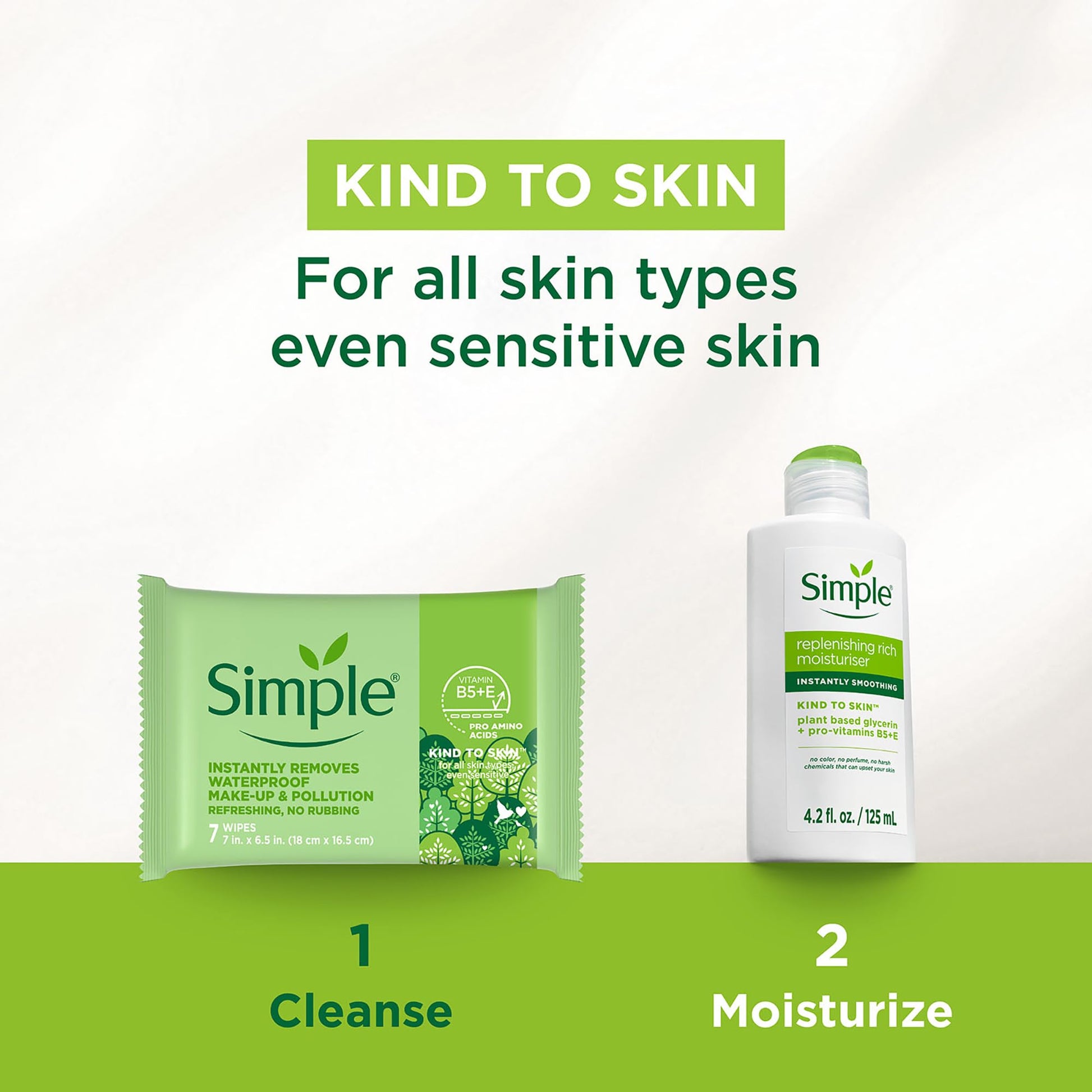 Back of packaging detailing ingredients of Simple makeup remover wipes