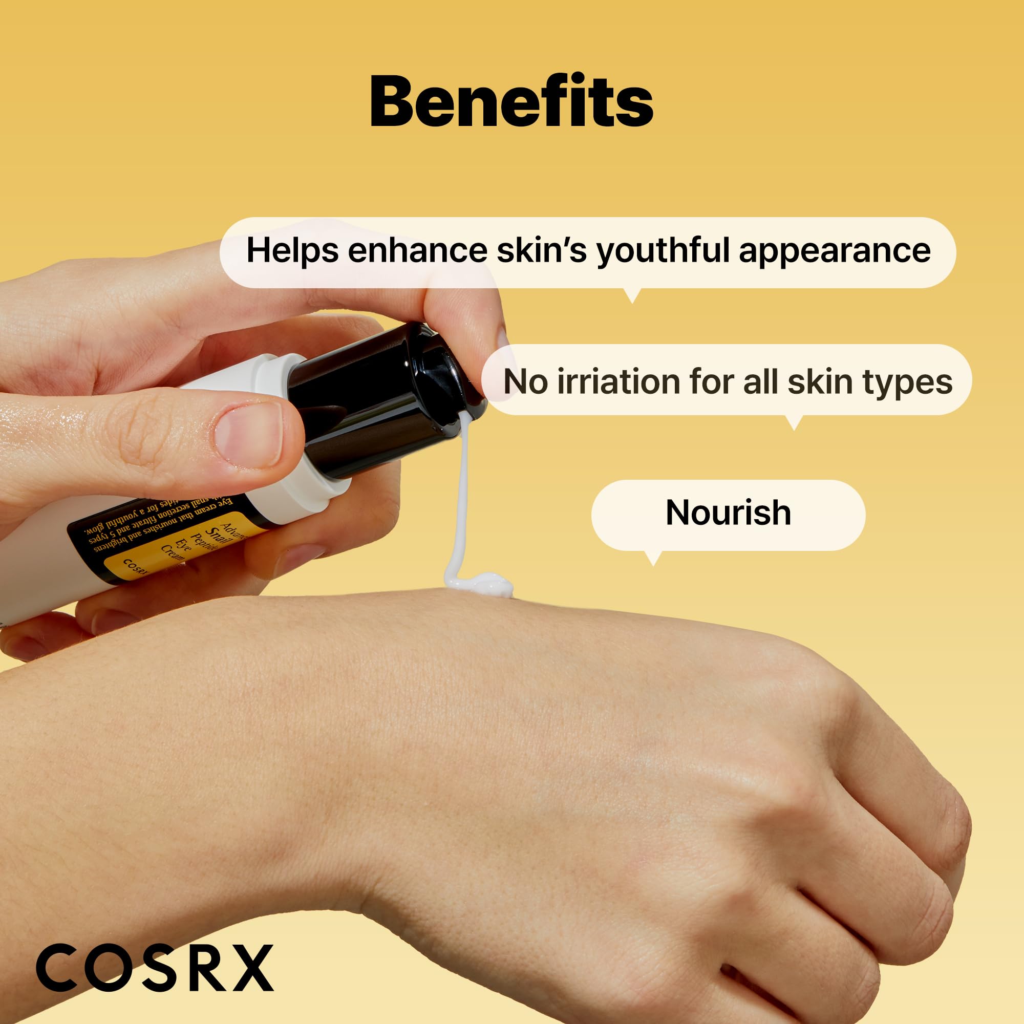 Lightweight non sticky peptide eye cream texture demonstration