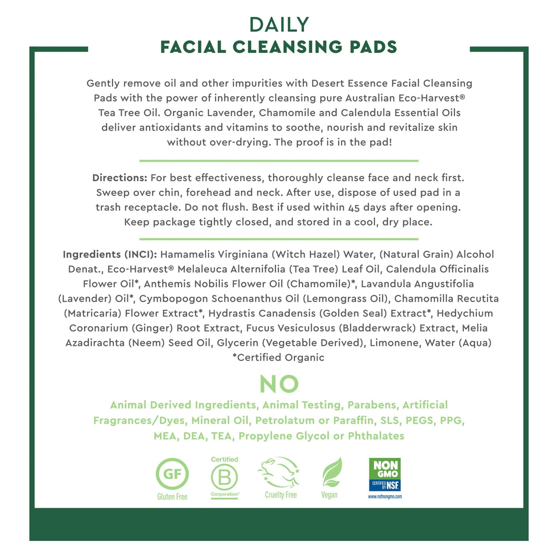 Desert Essence vegan non-GMO acne care pads open jar view