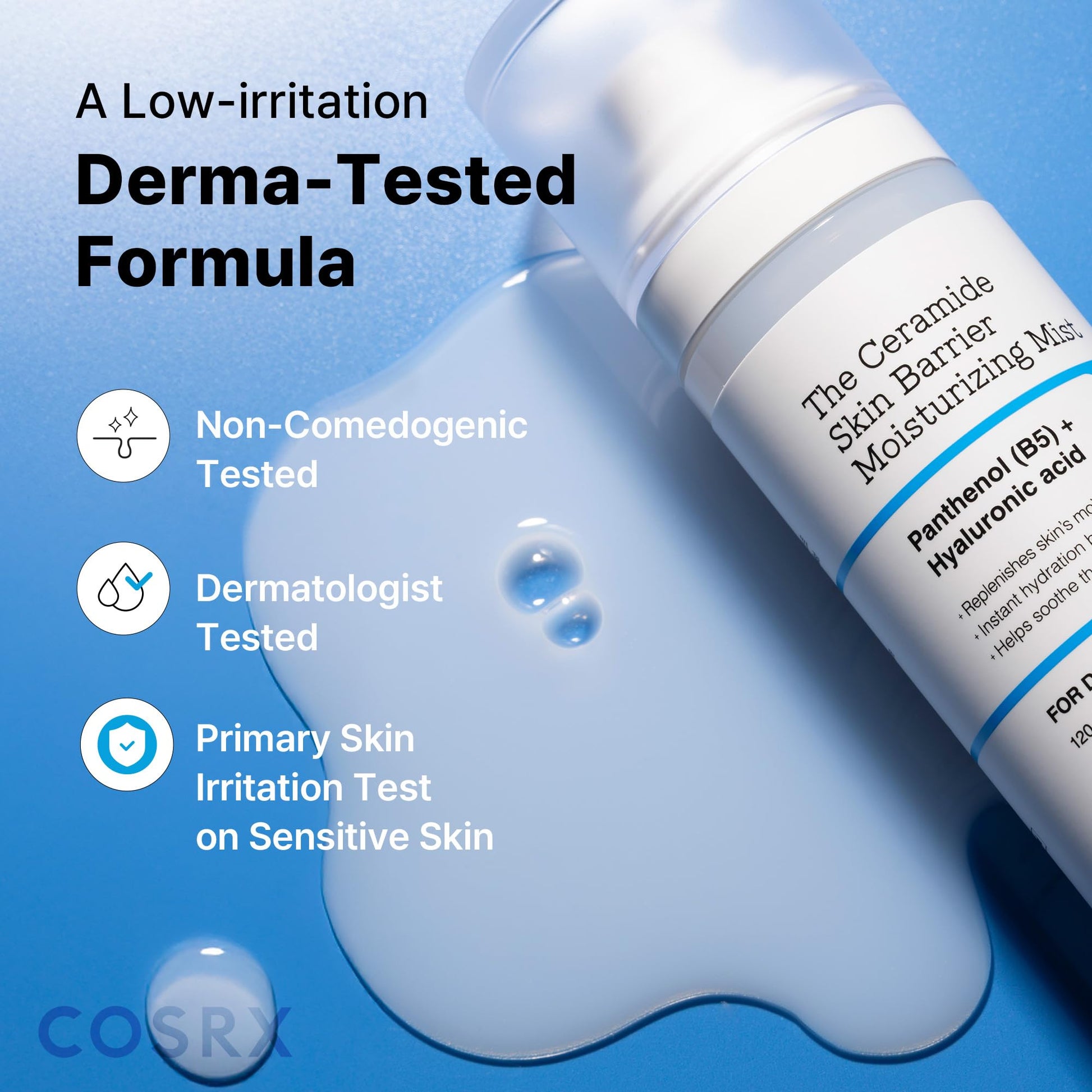COSRX hyaluronic acid and ceramide mist bottle with outer packaging box.