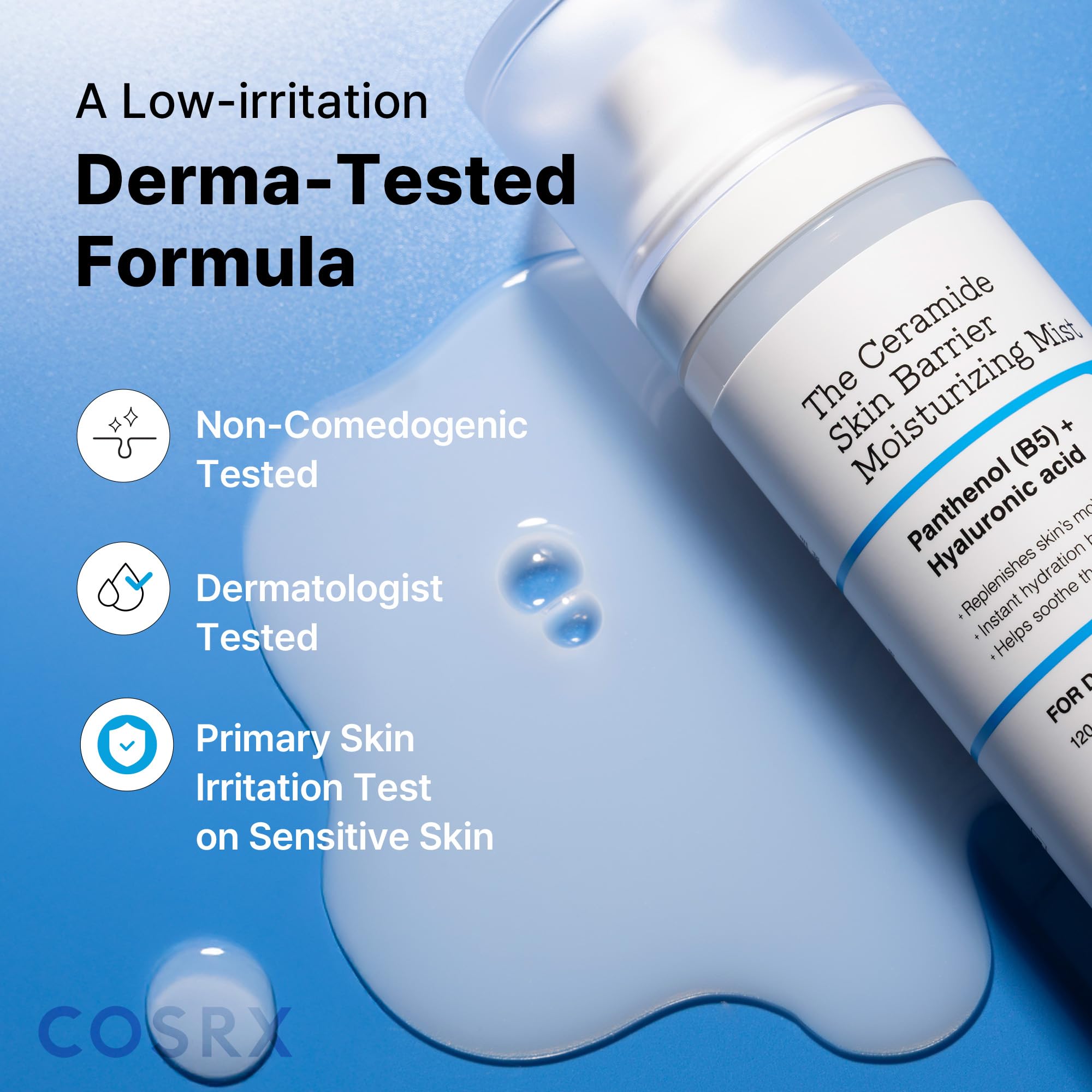 COSRX hyaluronic acid and ceramide mist bottle with outer packaging box.