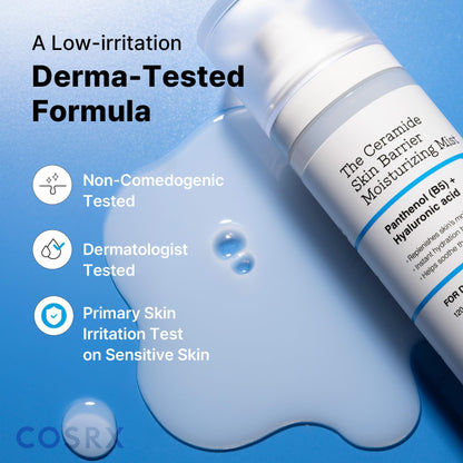 COSRX hyaluronic acid and ceramide mist bottle with outer packaging box.