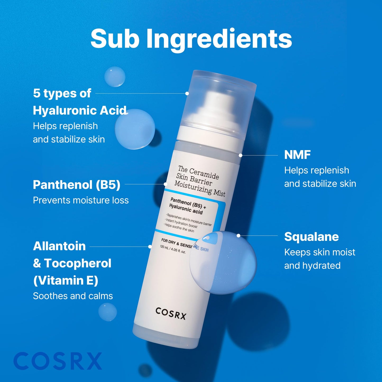 COSRX skin barrier moisturizing face spray side angle product shot.