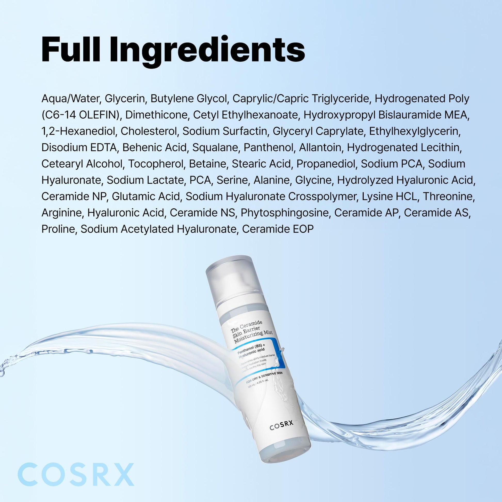 COSRX authentic K-beauty ceramide mist imported skincare bottle display.