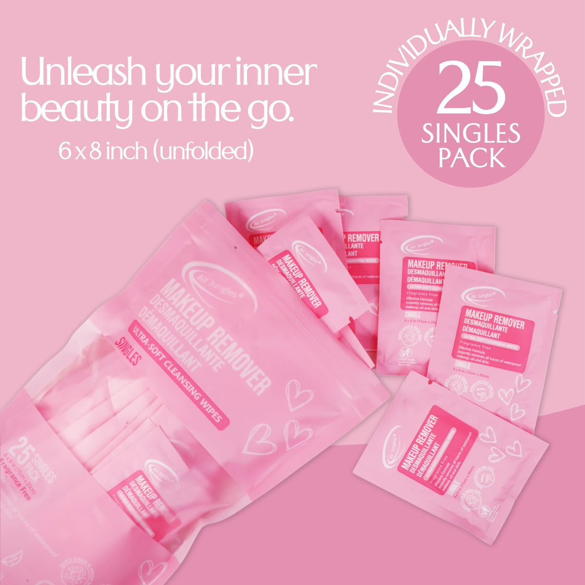 Travel-friendly Air Jungles makeup remover wipes singles