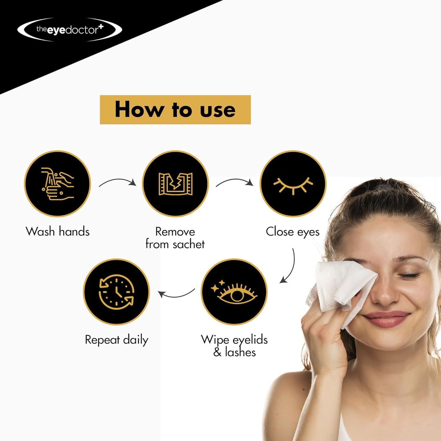 Side view of eighty count single use daily eye hygiene wipes box from The Eye Doctor