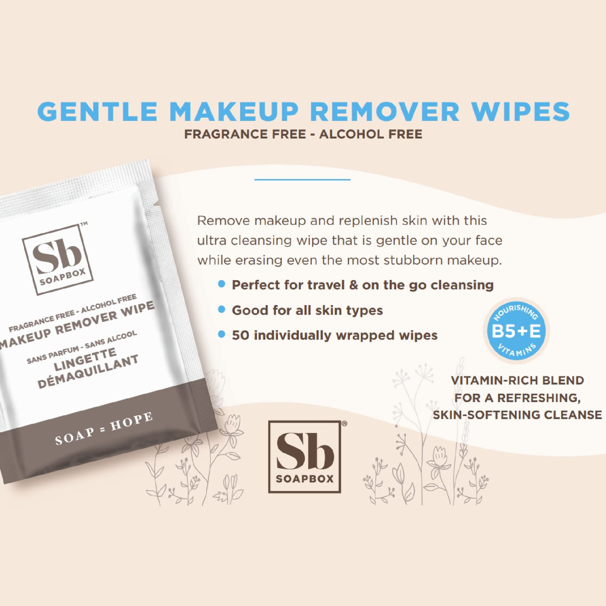 Soapbox alcohol free facial cleansing wipes 50 count packaging