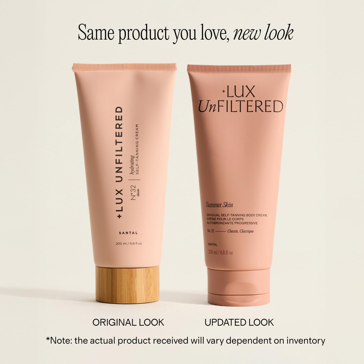 Lux Unfiltered gradual tanning cream bottle packaging details
