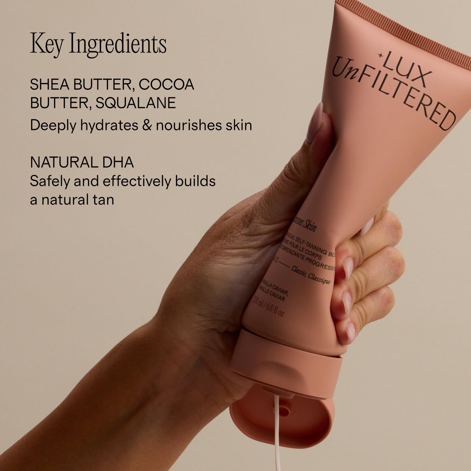 Lux Unfiltered Santal tanning cream branding and label
