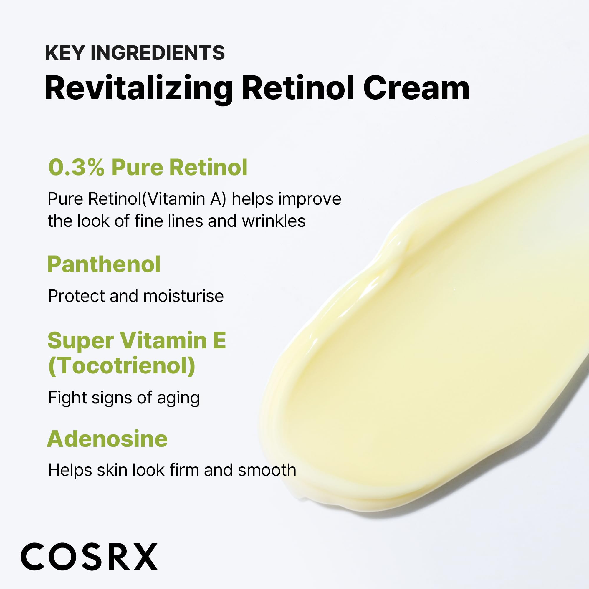 Pea-sized application of COSRX mid-strength retinol cream texture