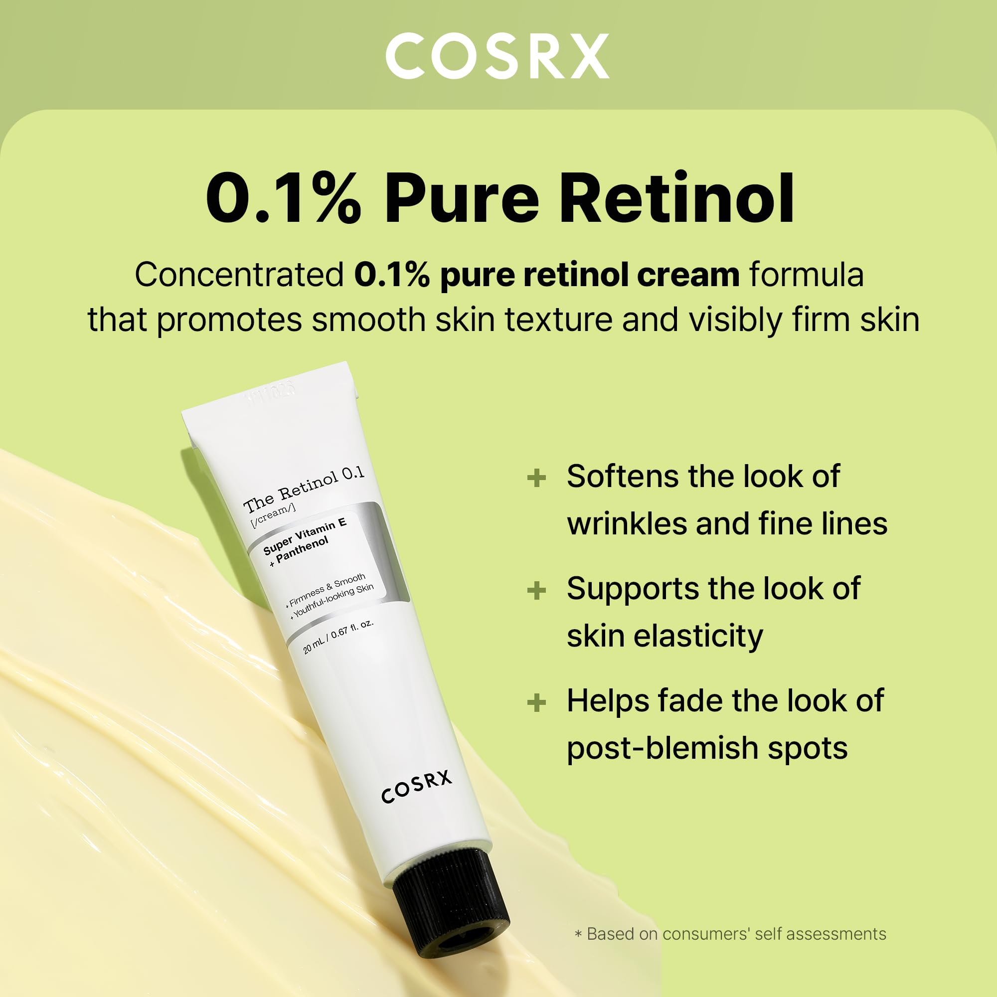 COSRX pure retinol beginner cream tube displaying product texture and consistency