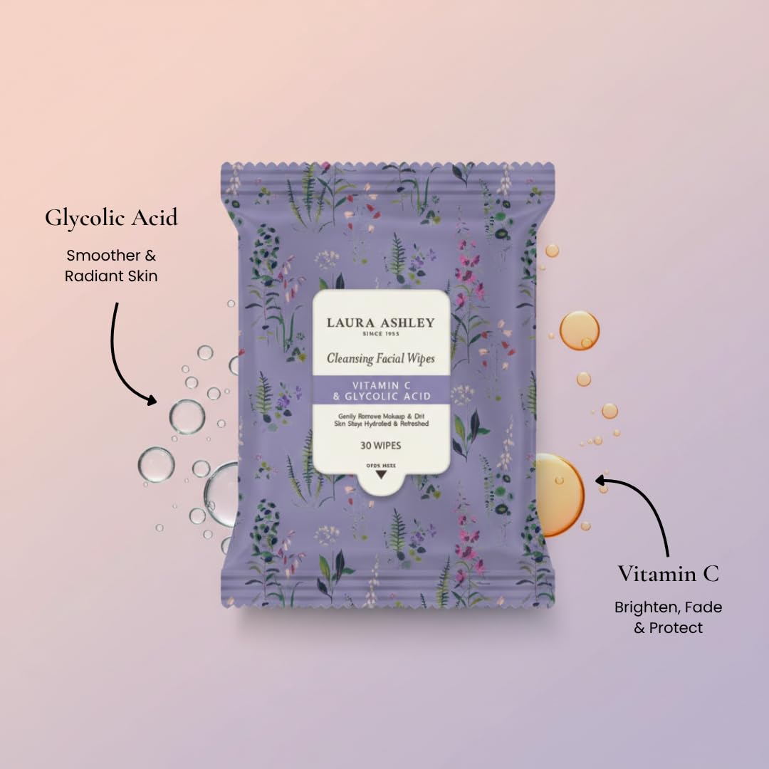 Back of Laura Ashley face wipes packaging showing ingredient information