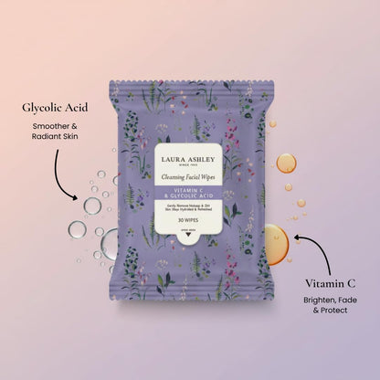 Back of Laura Ashley face wipes packaging showing ingredient information