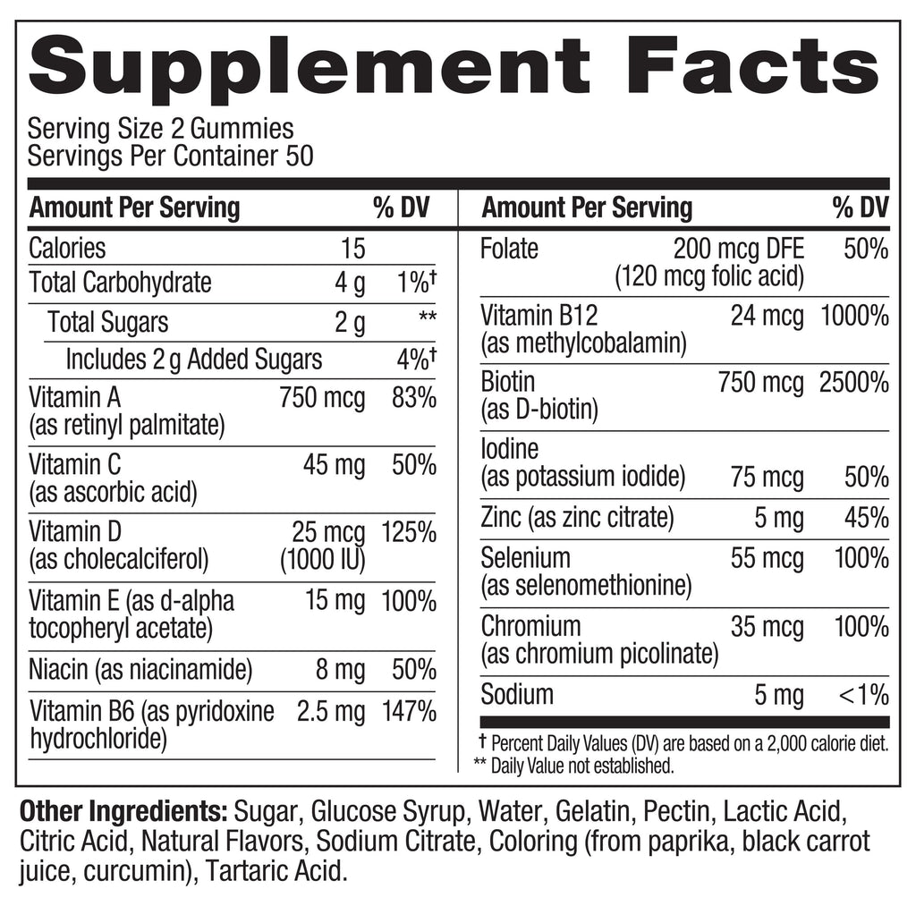 Olly 100 count multivitamin packaging side view