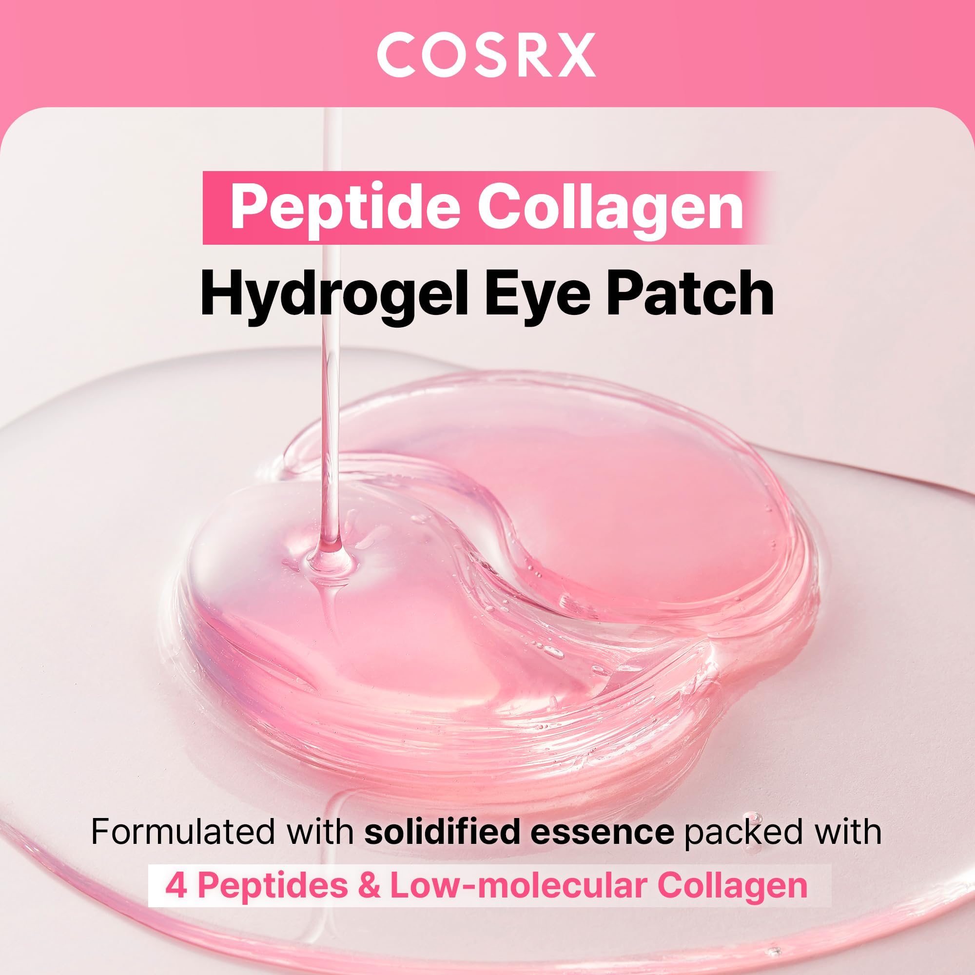 COSRX under-eye hydrogel masks container open displaying the pink gel patches inside.