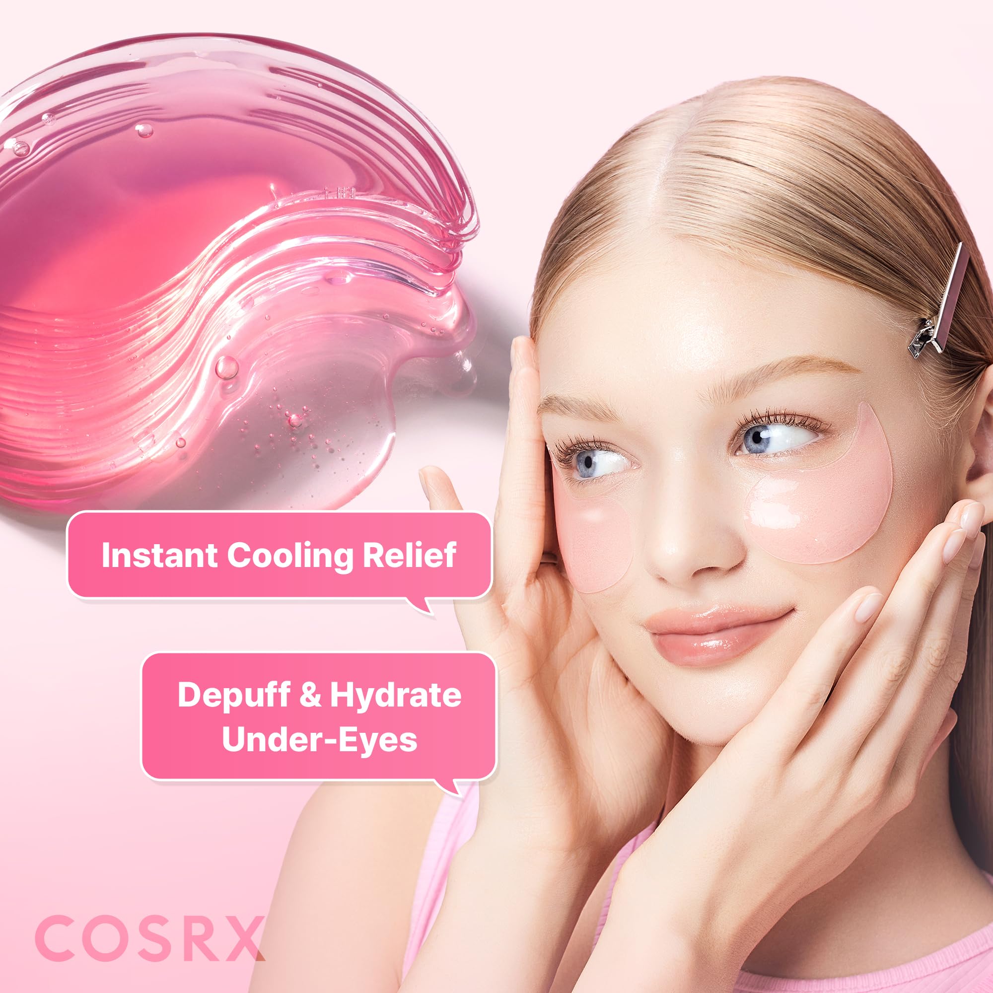 Close-up view of the cooling peptide collagen patch texture designed for anti-aging eye care.